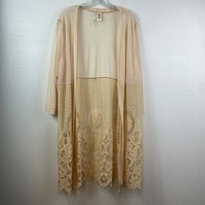 Forgotten Grace Womens 1X Peach Sheer Mesh Floral Lace Duster Kimono SB305X